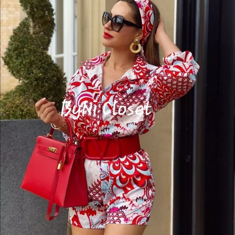 Zara Red and White High Waist Shorts